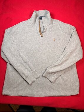 Polo by Ralph Lauren Light Gray Quarter-Zip with Brown Suede Pull
